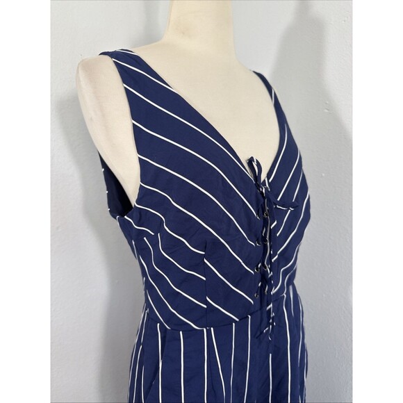 BB Dakota‎ Jumpsuit Womens 6 Navy Stipped Scout Ellipsis V Neck Pinstripe - Picture 5 of 13